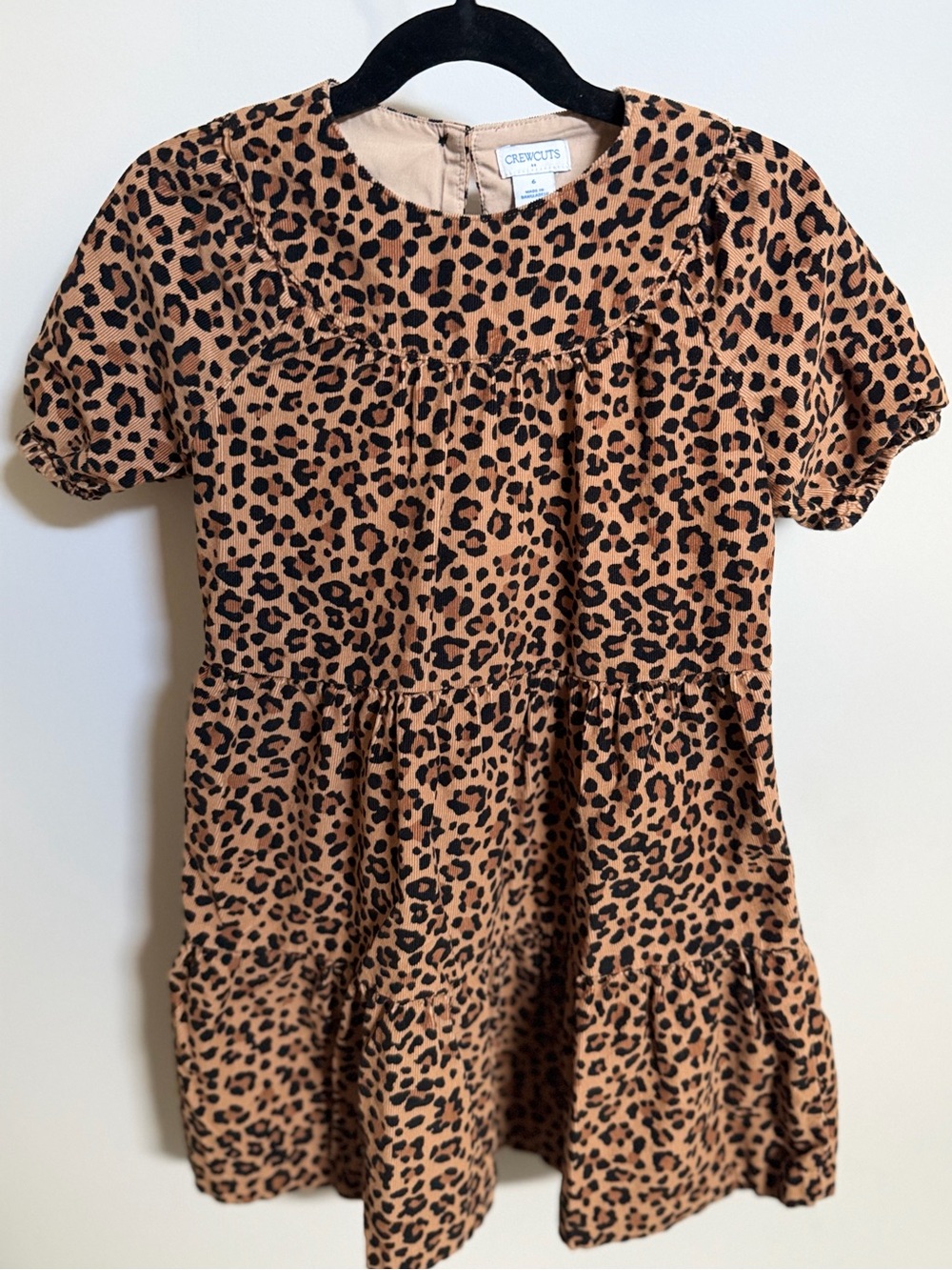 Crewcuts Leopard Print Puff-Sleeve Dress in Tan and Black